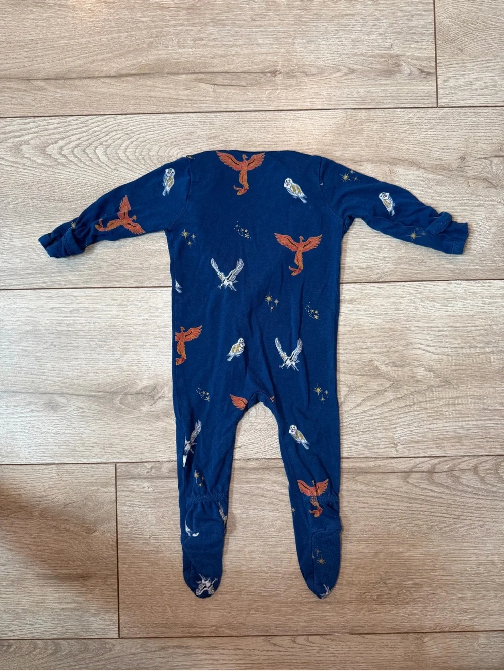 Kyte BABY Navy Blue Bird Print One-Piece Footie